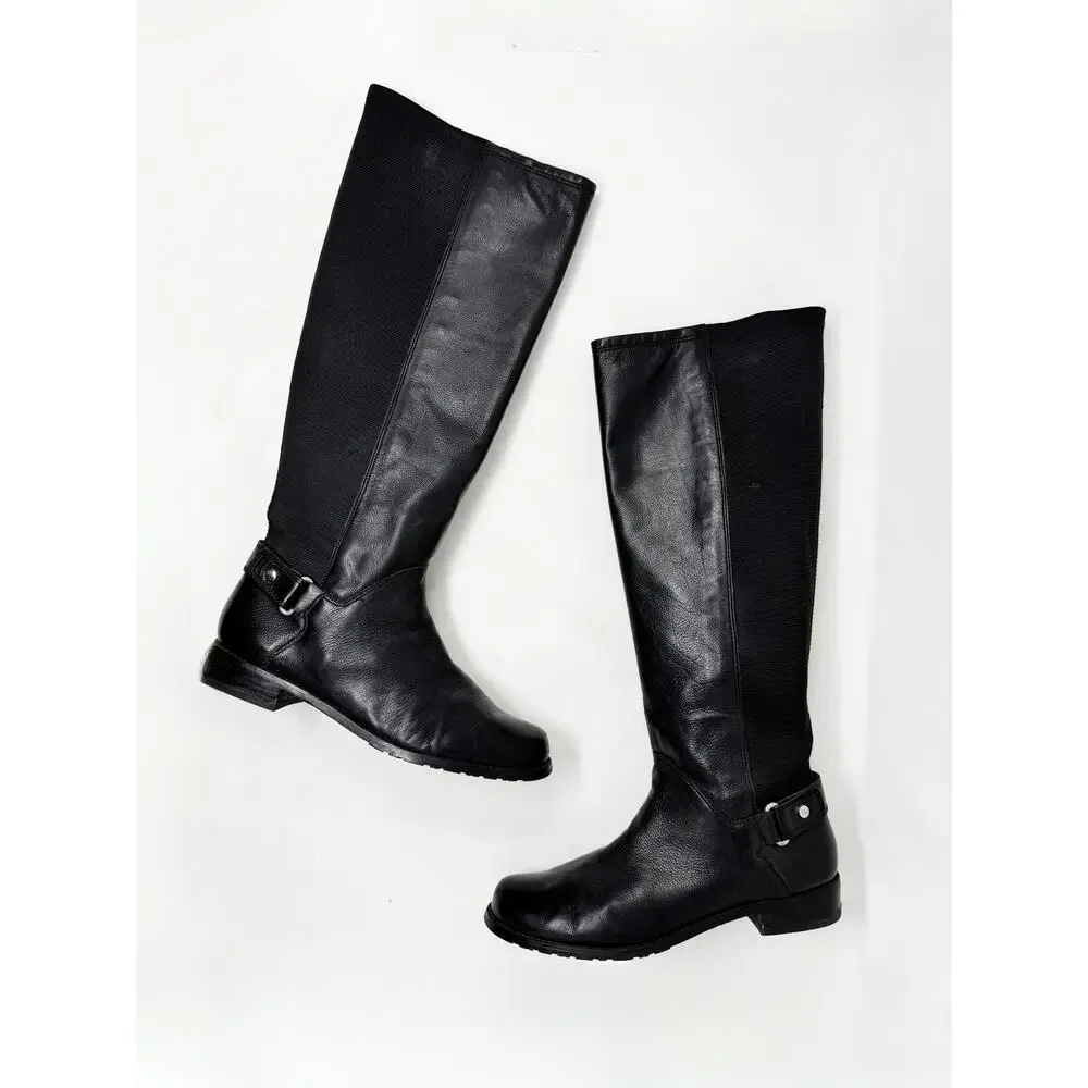 [Stuart Weitzman] Black Leather Accummulate Tall Knee High Riding Boots Size 7.5